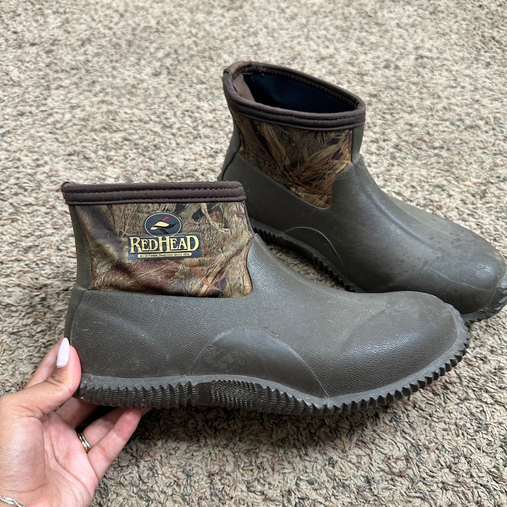 RedHead Mens Bone-Dry Waterproof Rubber Ankle Boots Camo Brown Size 9 READ